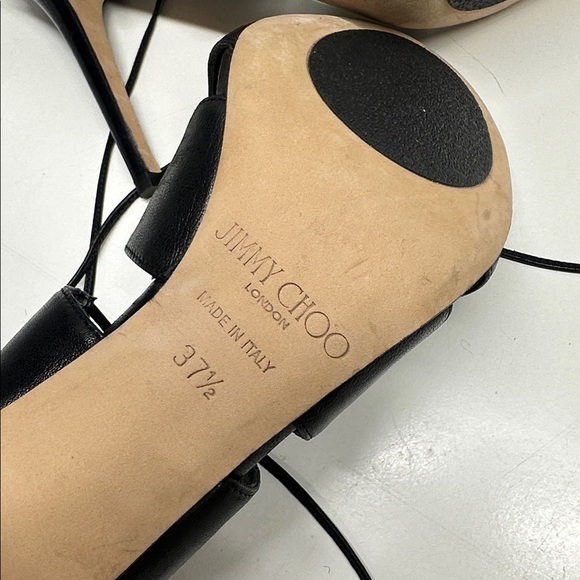 Jimmy Choo Heels Caged Lace Up Open Toe High Heeled Shoes Leather Black 37.5 - Picture 10 of 11